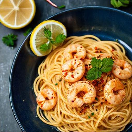 Spagetti Aglio e Olio con Gamberi (Karidesli)