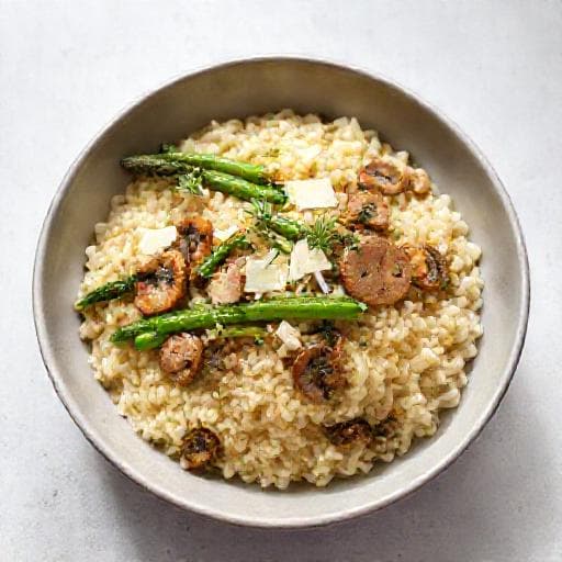 Trüf Yağlı ve Kuşkonmazlı Mantarlı Risotto