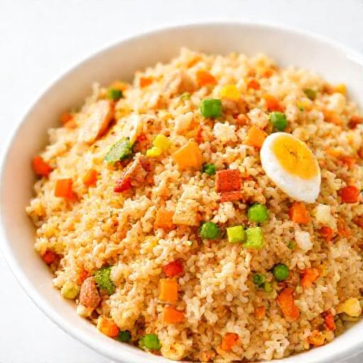 Sebzeli ve Tavuklu Yumurtalı Kızarmış Pilav