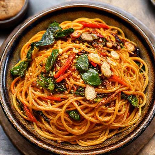 Kore Usulü Acı Sebzeli Noodle (Japchae Tarzı)