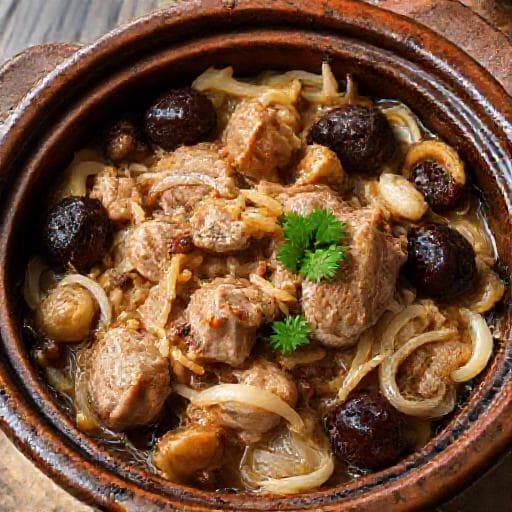 Верещака зі свинини з чорносливом та грибами (регіональний варіант)