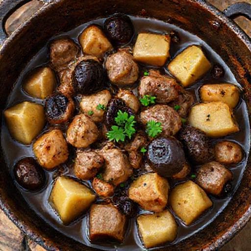 Печеня по-гуцульськи з грибами та чорносливом