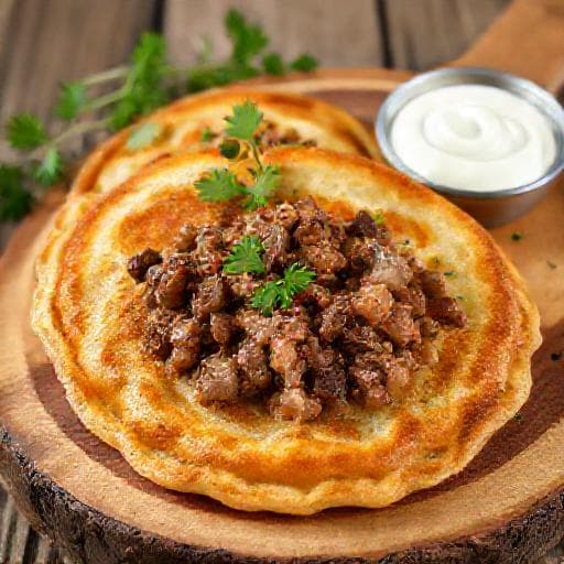 Деруни з м’ясом та грибами (регіональний варіант)