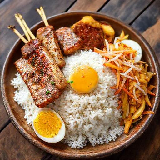 Nasi Sela Bali dengan Sate Lilit Ikan Tuna dan Lawar Nangka