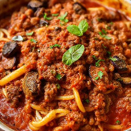 Pasta Turki Daging Cincang dengan Terong