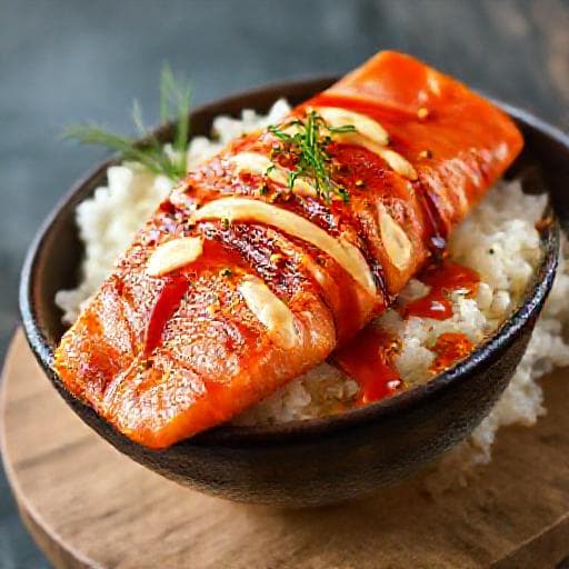 Salmon Mentai Aburi dengan Saus Mentai Pedas