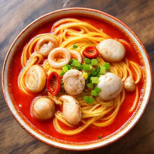 Mie Bangka Kuah Pedas dengan Seafood