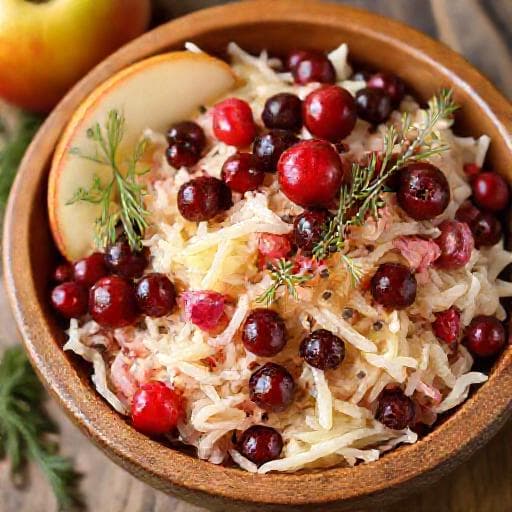 Квашеная капуста по-сибирски с брусникой и яблоками