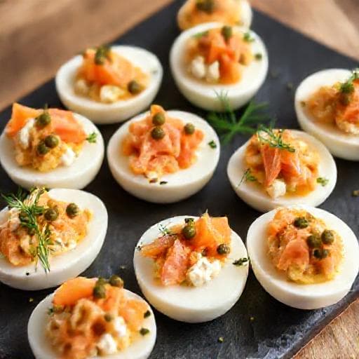 Фаршированные яйца с лососем и каперсами