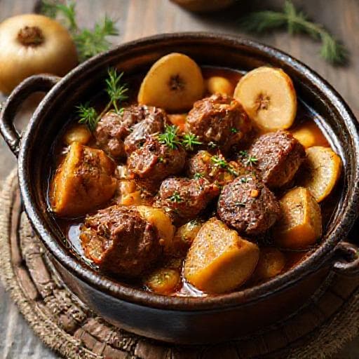 Казан-кебаб с курдючным жиром и айвой