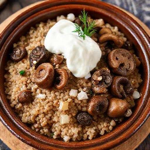 Гречка с грибами и сметаной по-купечески