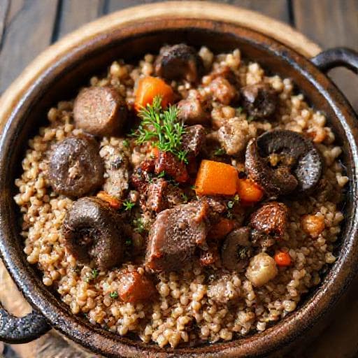 Гречка по-купечески с грибами и копченостями