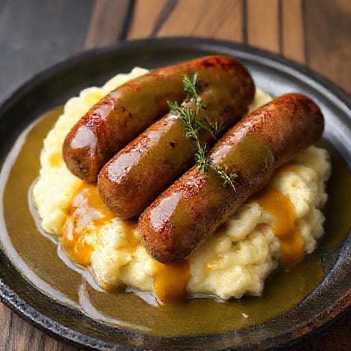 Bangers and Mash with Cider and Mustard Gravy