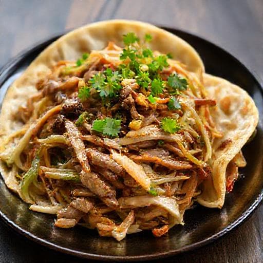 Moo Shu Pork with Shiitake and Scallion Pancakes