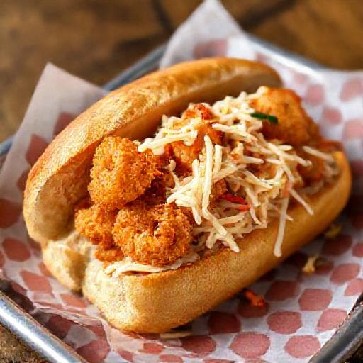 Spicy Fried Shrimp Po' Boy with Creole Slaw