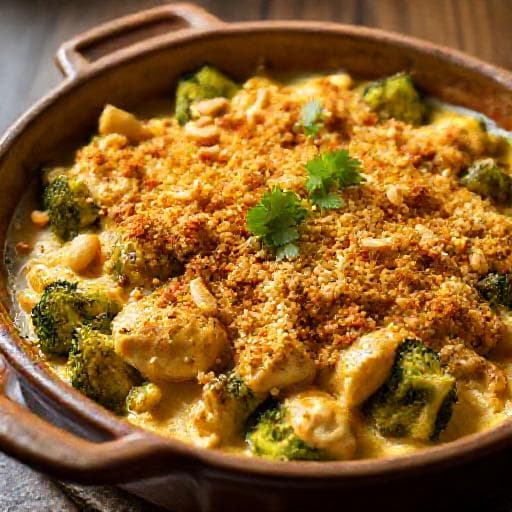 Chicken Divan with Curried Cashew Topping