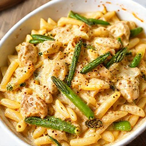 Chicken Tetrazzini with Smoked Gouda and Asparagus