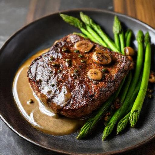 Steak Diane with Cognac and Asparagus