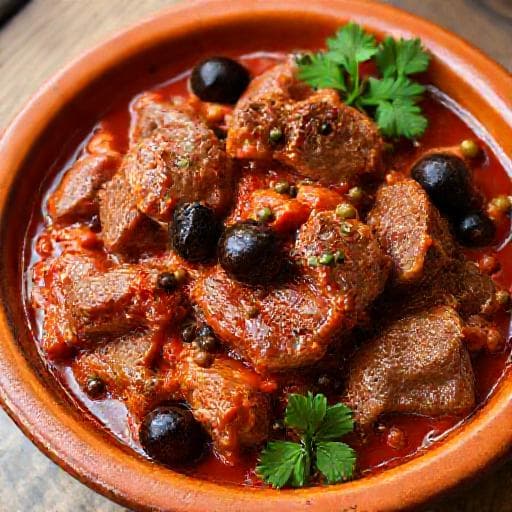 Carne alla Pizzaiola con Olive e Capperi