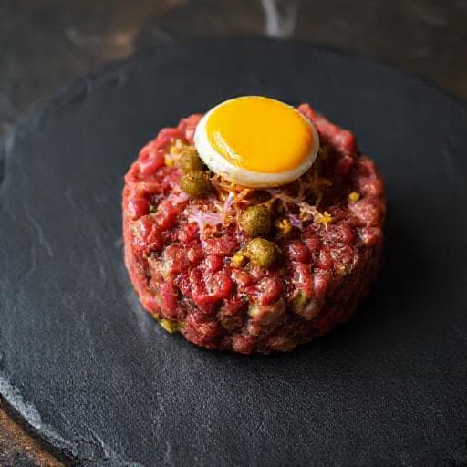 Tartare di Manzo con Senape Antica e Capperi Croccanti