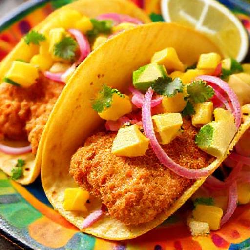 Tacos di Pesce Fritto Croccante con Salsa di Mango