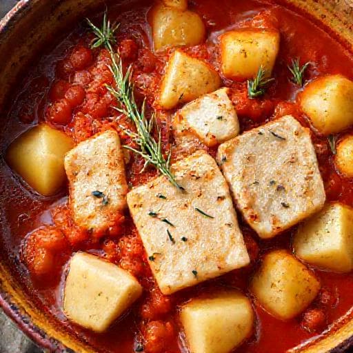 Baccalà alla Livornese con Patate e Rosmarino
