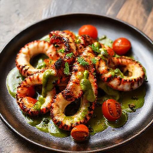 Polpo Grigliato con Salsa Verde e Pomodorini Confit