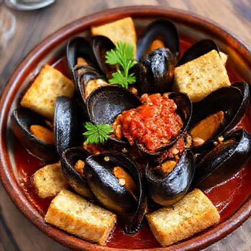 Cozze alla Tarantina con Crostini all'Aglio