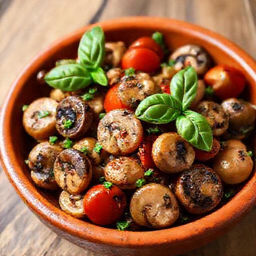 Funghi Trifolati con Pomodorini e Basilico