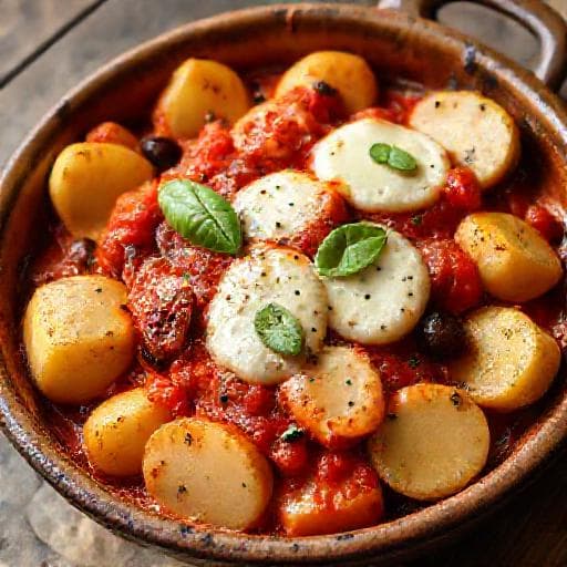 Patate alla Pizzaiola con Mozzarella e Basilico