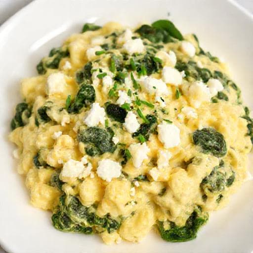 Uova Strapazzate Cremose con Feta e Spinaci