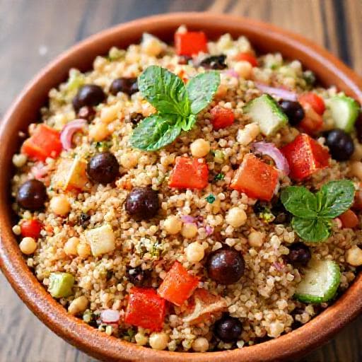 Insalata di Quinoa Mediterranea con Ceci e Olive