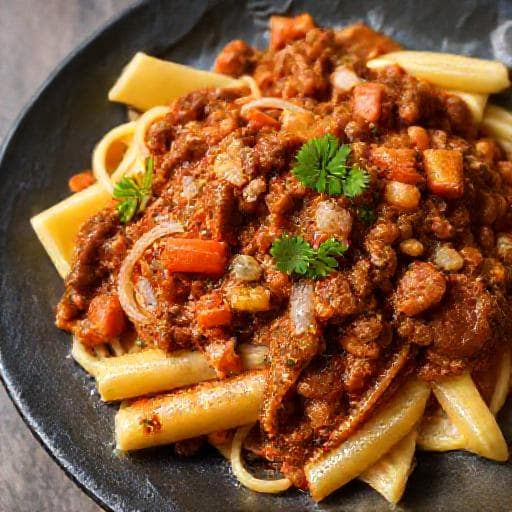 Paccheri con Ragù di Genovese Rivisitato (con aggiunta di verdure)