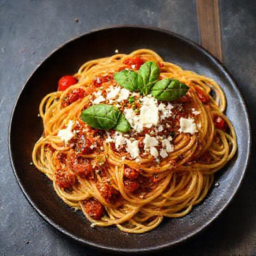 Pasta allo Scarpariello con Pomodorini Confit e Ricotta Salata