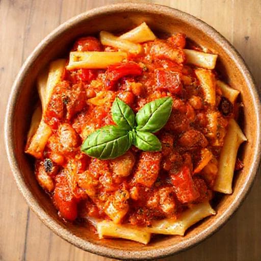 Rigatoni con Pajata e Peperoni (Variante Laziale)