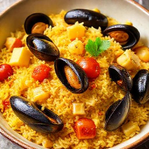 Riso Patate e Cozze con Zafferano e Pomodorini