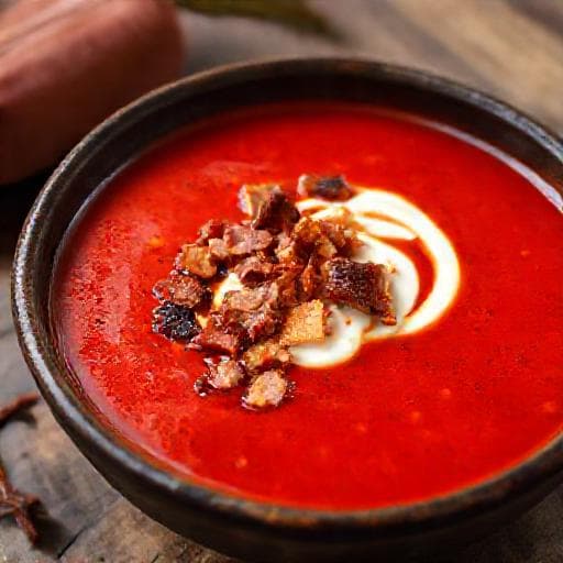 Juha od pečenih paprika s dimljenom paprikom i pancetom