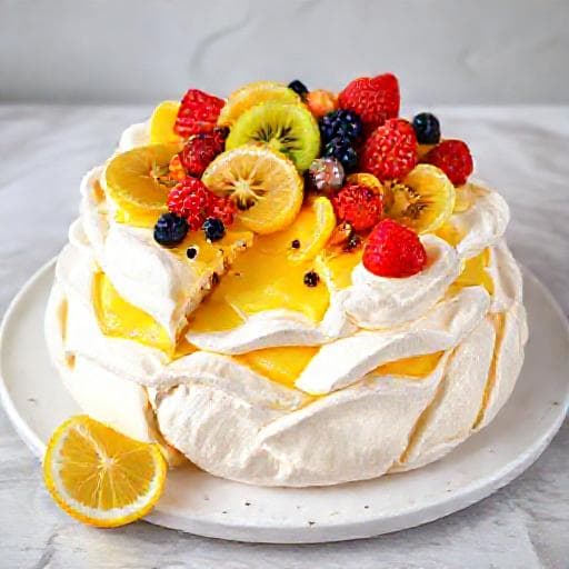 Pavlova s limunskom kremom i sezonskim voćem