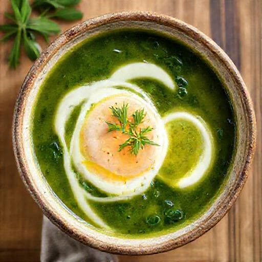 Klassisk Spinatsuppe med Egg