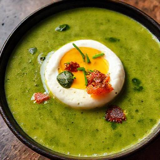 Kremet Spinatsuppe med Pochert Egg og Bacon