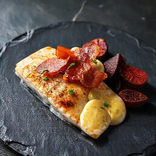 Boknafisk med Bacon, Sennepssaus og Rødbeter