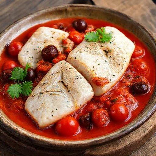 Klassisk Tørrfisk med Tomat og Oliven