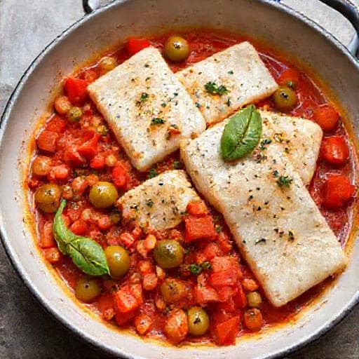 Rask Tørrfisk med Tomat og Oliven