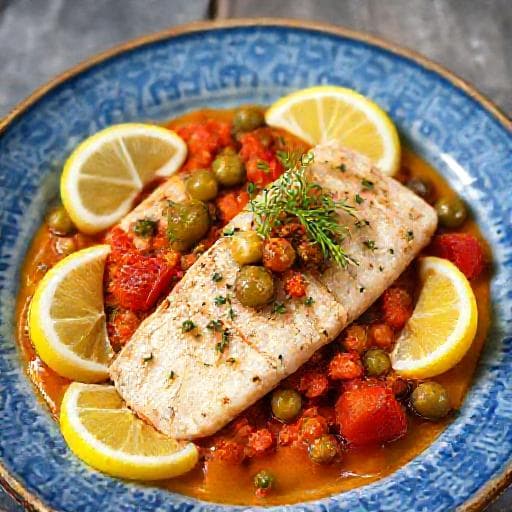 Tørrfisk med Tomat, Oliven og Sitron (Vestnorsk Vri)