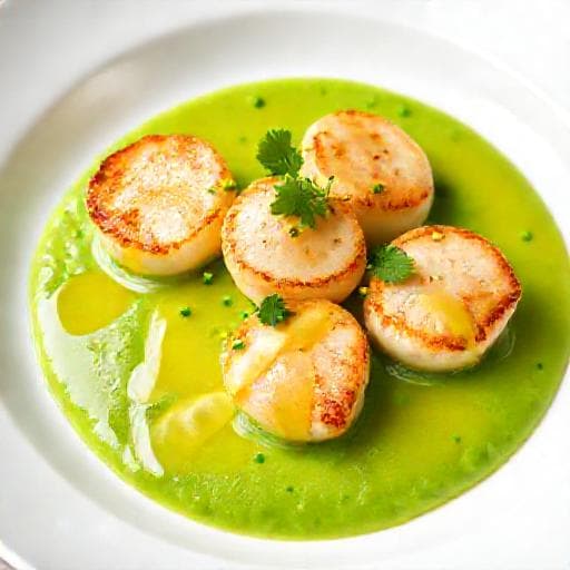 Kamskjell med Ertepuré og Sitron-Smørsaus