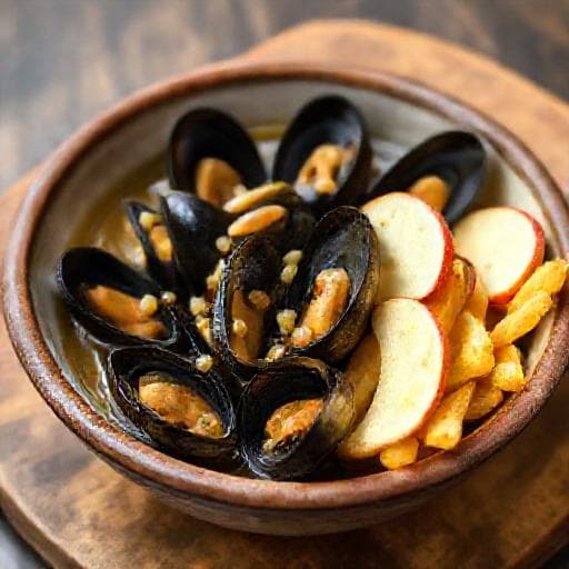 Moules Frites med Siderett (Normandisk vri)