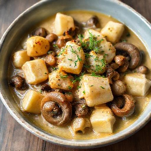Halloumi Stroganoff med Sopp og Dill