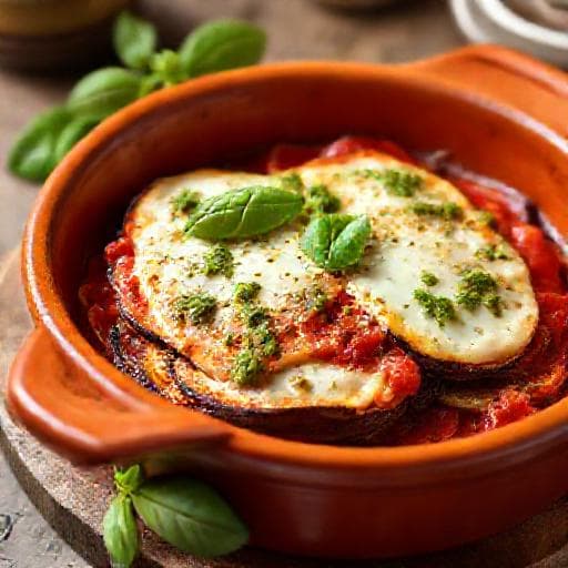 Aubergine Parmigiana med Ricotta og Pesto