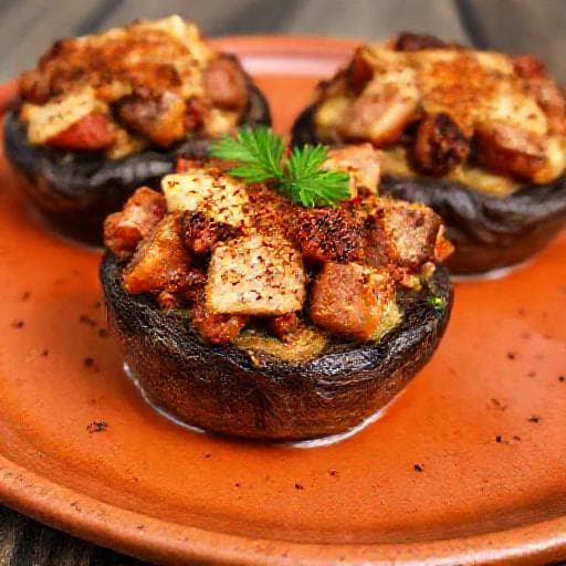 Portobellosopp fylt med Chorizo og Manchego