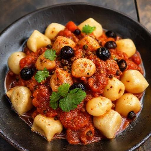 Gnocchi med 'Puttanesca'-inspirert Tomatsaus